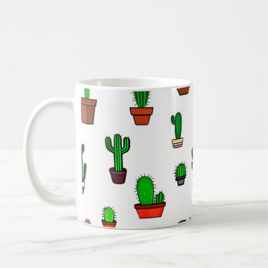 Cute Cactus illustrations Pattern White Koffiemok (Links)