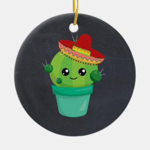Cute Cactus in een Sombrero op het zwarte alkbord Keramisch Ornament