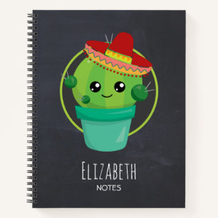Cute Cactus in een Sombrero op het zwarte alkbord Notitieboek