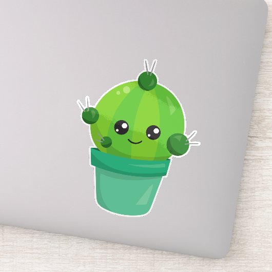 Cute Cactus, Kawaii Cactus, Green Cactus, Pot Sticker (Detail)