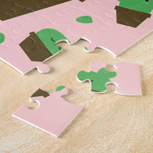 Cute cactus kawaii plant roze puzzel (Zijkant)