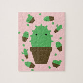 Cute cactus kawaii plant roze puzzel (Verticaal)