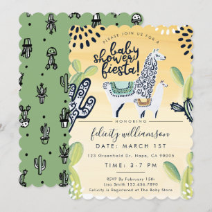 Cute Cactus & Llama Baby shower Fiesta Invitation Kaart