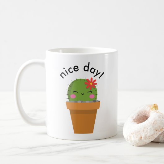 cute cactus mug, Nice day mug (Avec donut)