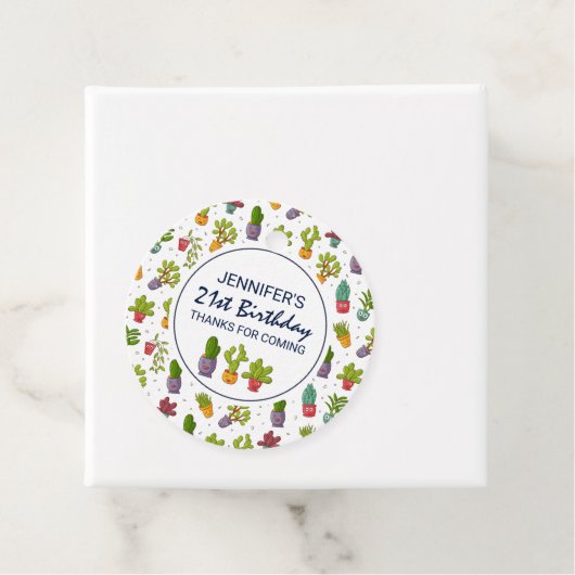 Cute Cactus Natuur Succulents Pattern Birthday Bedankjes Labels (In situ)