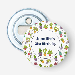 Cute Cactus Natuur Succulents Pattern Birthday Button Flesopener
