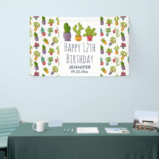 Cute Cactus Natuur Succulents Pattern Birthday Spandoek (Beurs)