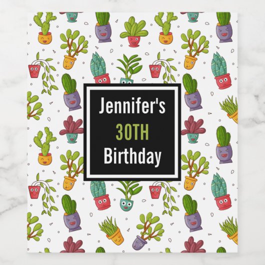Cute Cactus Natuur Succulents Pattern Birthday Wijn Etiket (Enkel label)