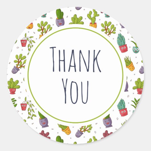 Cute Cactus Natuur Succulents Pattern Dank u Ronde Sticker (Voorkant)