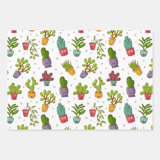 Cute Cactus Natuur Succulents Pattern Inpakpapier Vel (Voorkant)