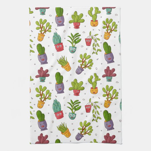 Cute Cactus Natuur Succulents Pattern Theedoek (Verticaal)