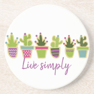 Cute cactus-ontwerp met aangepaste achtergrondkleu zandsteen onderzetter