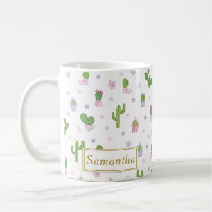 Cute Cactus Pattern Custom Name Unique Koffiemok