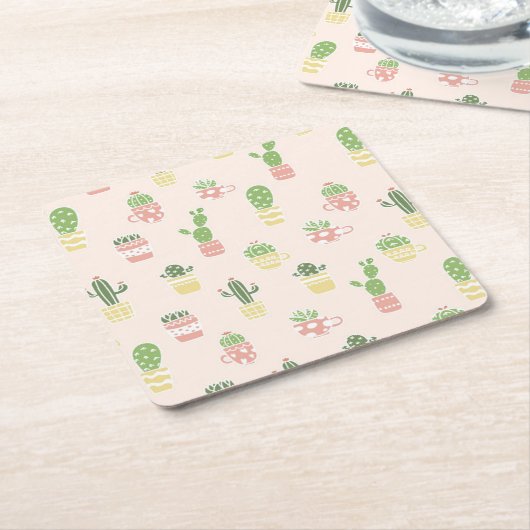 Cute Cactus Pattern Vierkante Kartonnen Onderzetter (Schuin)