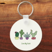 Cute Cactus Potted Planten Love My Cacti Sleutelhanger (Voorkant)
