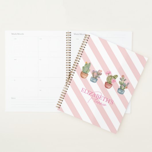 Cute Cactus rose blanc Motif rayé (Devant avec enveloppe)