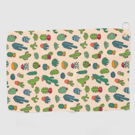 Cute Cactus Standing Pattern Golfhanddoek (Horizontaal)