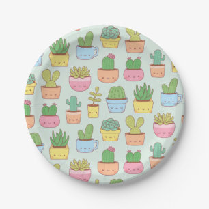 Cute Cactus Succulent Plant Patroon Feestje Papieren Bordje