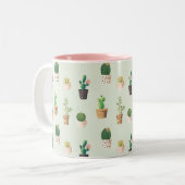 Cute Cactus Succulent Plante Motif Rose Green Mug (Devant gauche)