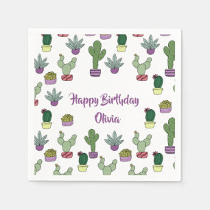 Cute Cactus Succulent Potent Planten Happy Birthda Servet