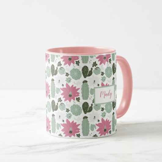 Cute Cactus Succulents Pattern met Name Mok (Voorkant rechts)