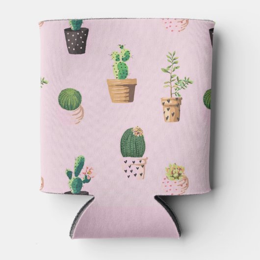 Cute Cactus Succulents Pattern on Pink Foam Blikjeskoeler (Voorkant)