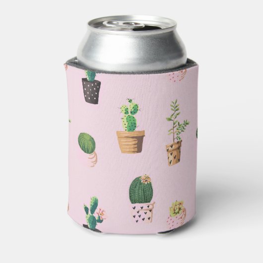 Cute Cactus Succulents Pattern on Pink Foam Blikjeskoeler (Blikje Achterkant)