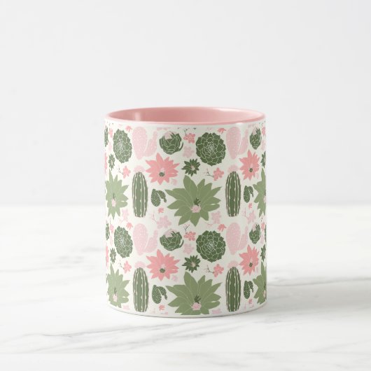 Cute Cactus Succulents Pink Green Pattern Mok (Midden)