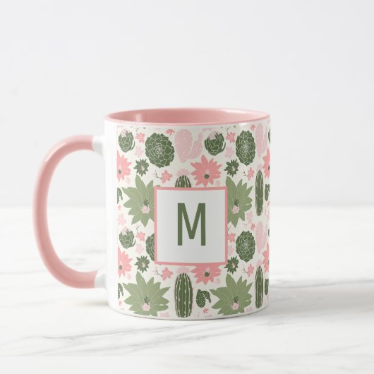 Cute Cactus Succulents roze Green met Monogram Mok (Links)