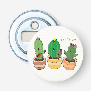 Cute cactus trio singing cartoon illustratie button flesopener
