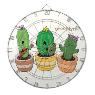 Cute cactus trio singing cartoon illustratie dartbord