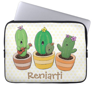 Cute cactus trio singing cartoon illustratie laptop sleeve