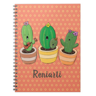 Cute cactus trio singing cartoon illustratie notitieboek