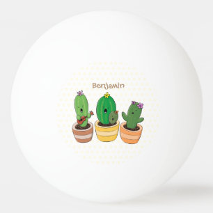 Cute cactus trio singing cartoon illustratie pingpongballen