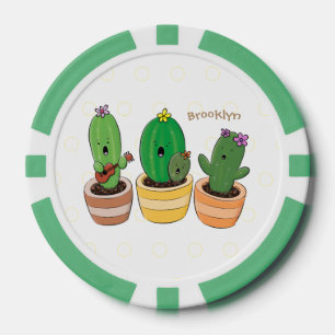 Cute cactus trio singing cartoon illustratie poker chips