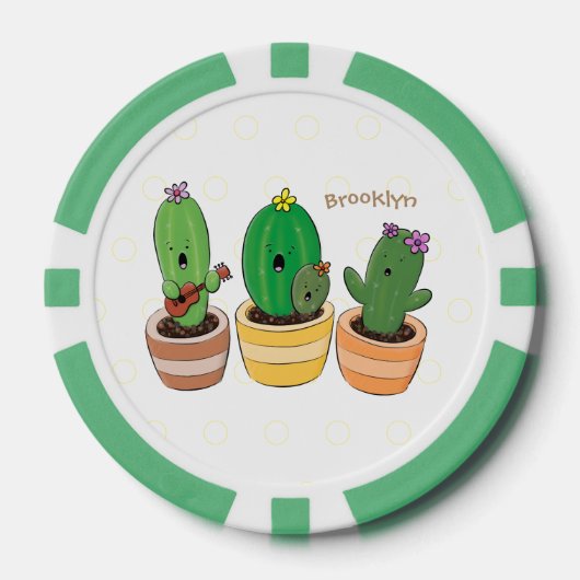 Cute cactus trio singing cartoon illustratie poker chips (Voorkant)