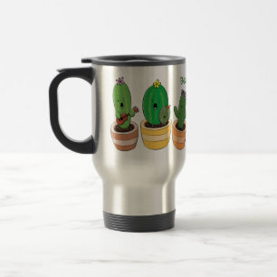 Cute cactus trio singing cartoon illustratie reisbeker