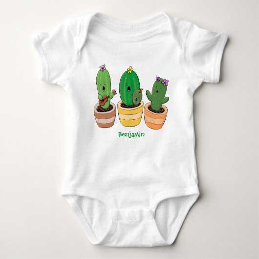 Cute cactus trio singing cartoon illustratie romper (Voorkant)
