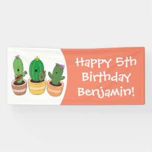Cute cactus trio singing cartoon illustratie spandoek
