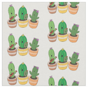 Cute cactus trio singing cartoon illustratie stof