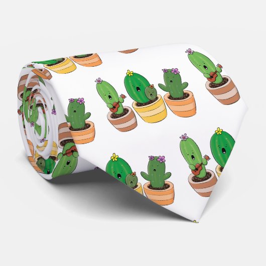 Cute cactus trio singing cartoon illustratie stropdas (Opgerold)