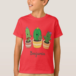 Cute cactus trio singing cartoon illustratie t-shirt