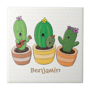 Cute cactus trio singing cartoon illustratie tegeltje