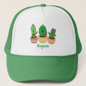 Cute cactus trio singing cartoon illustratie trucker pet (Voorkant)