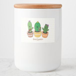 Cute cactus trio singing cartoon illustratie voedselcontainer etiket