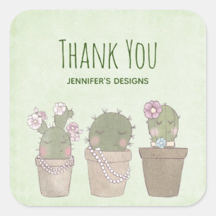 Cute Cactus Trio Wearry Hartelijk dank Vierkante Sticker