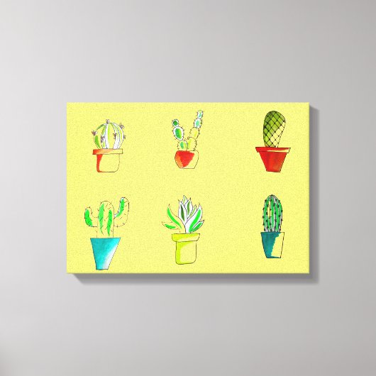 Cute cactus-woestijnillustratie canvas afdruk (Voorkant)