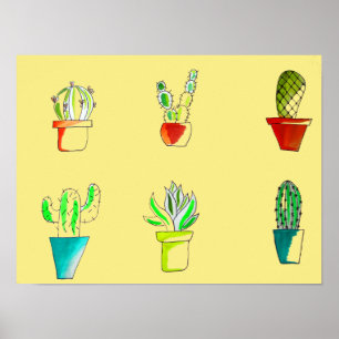 Cute cactus-woestijnillustratie poster