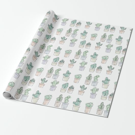 Cute Cactus Wrapping Paper Cadeaupapier (Uitgerold)