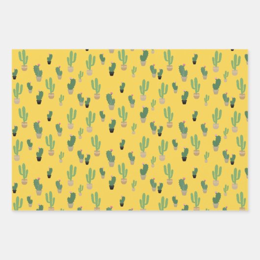 Cute Cactus Yellow Blue Pattern Wrapping Inpakpapier Vel (Voorkant)